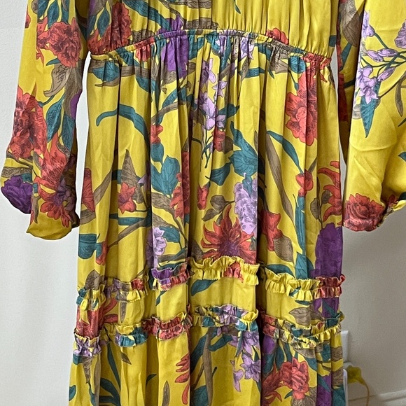 NWT Current Air Yellow Floral Ruffle Midi Dress Size M - Picture 4 of 6